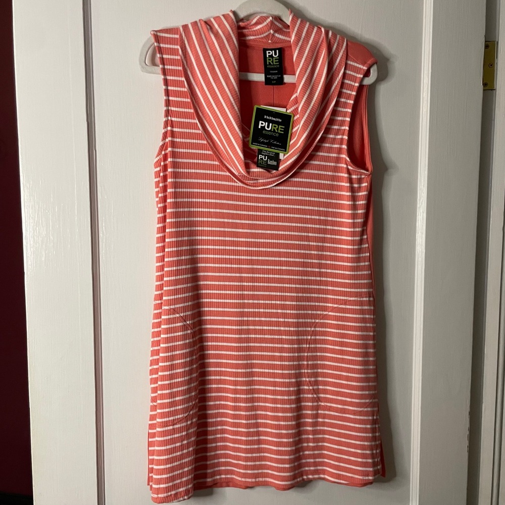 PURE essence Coral White Striped Sleeveless Cowl‎ Neck Dress Small NWT bamboo